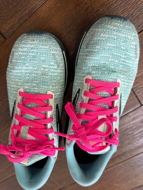 Light Blue Knit Sneakers with Pink Laces